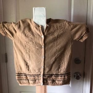 Alfred Dunner Petite Summer Sweater with a Giraffe Pattern embroidered in fabric